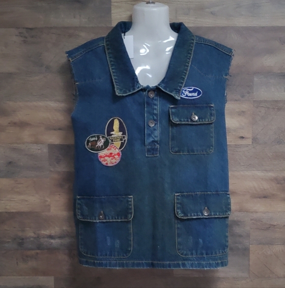 Found Raw Cut Patch Mechanic Denim Vest NWT - Picture 6 of 8